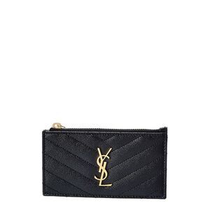 Saint Laurent Logo Plaque Leather Card Holder